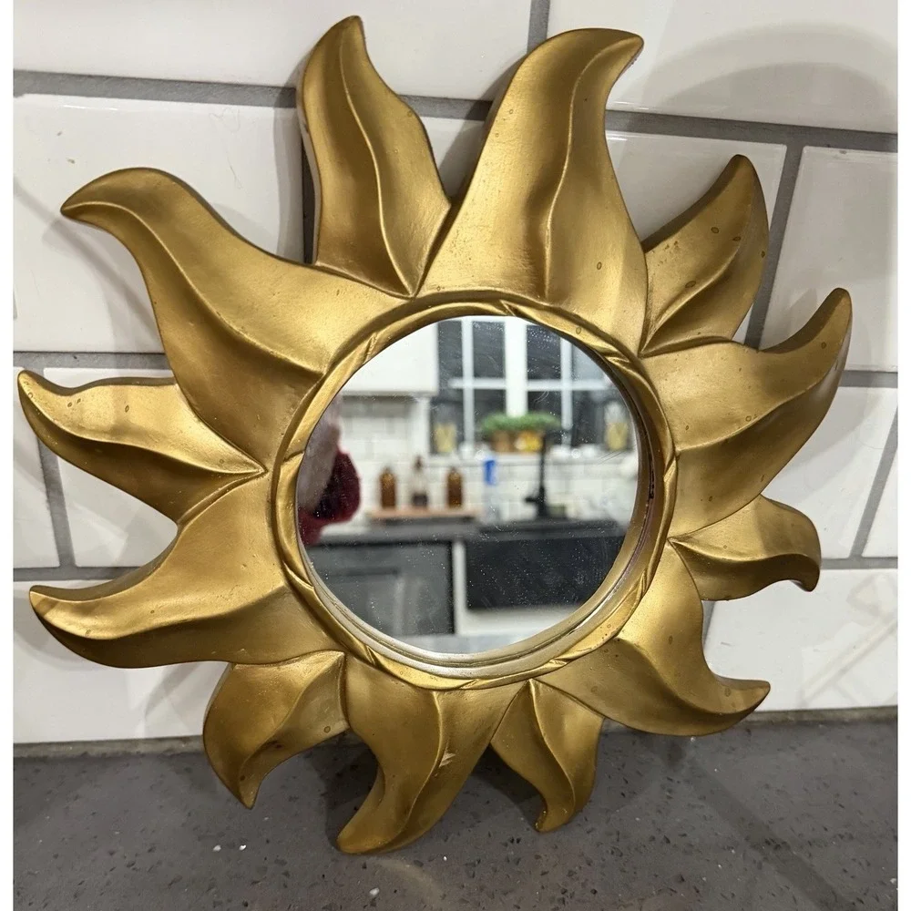 Vtg Celestial Sunburst Sun Accent Wall Mirror Gold Tone 11